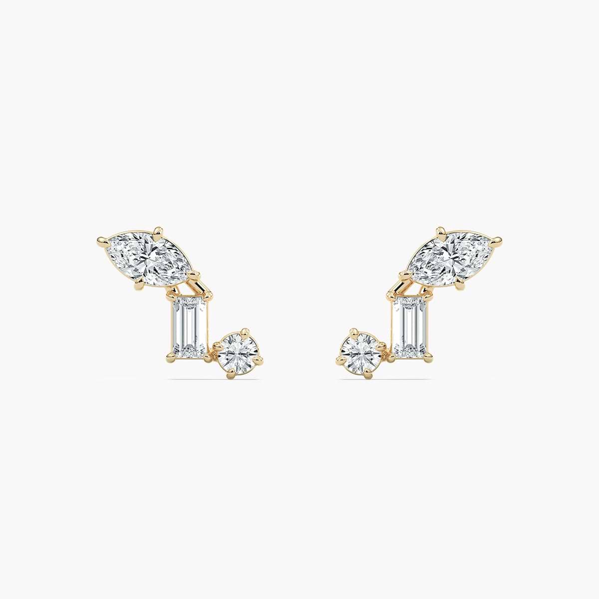 3/8 ctw Marquise Baguette Round Lab Grown Diamond Three Stone Stud Earrings