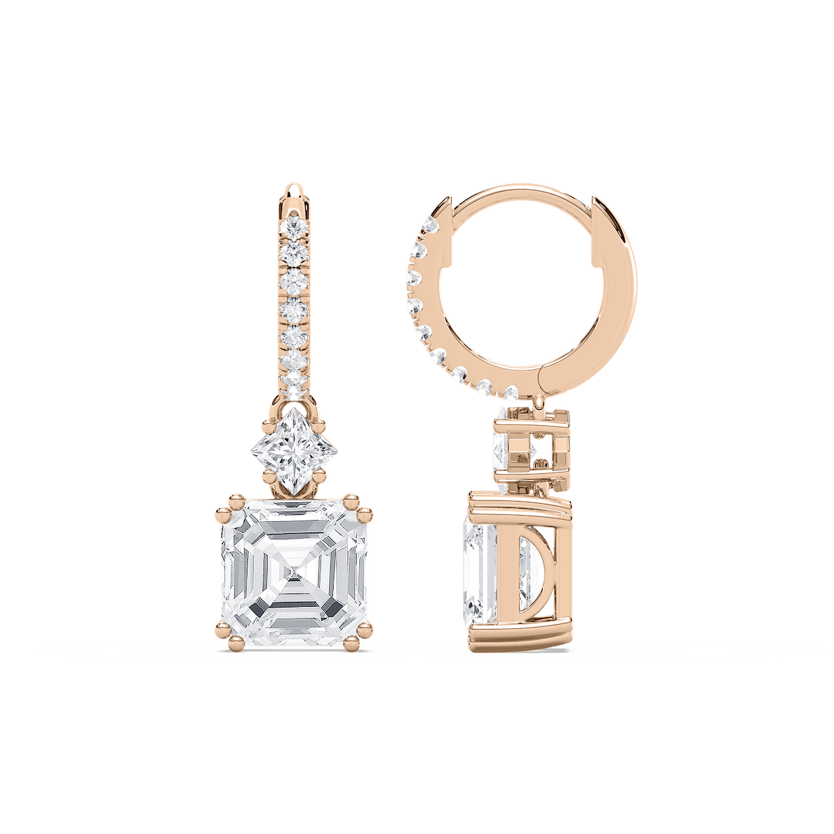 3 ¹⁄₃ ctw Asscher, Princess, and Round Lab Grown Diamond Drop Earrings