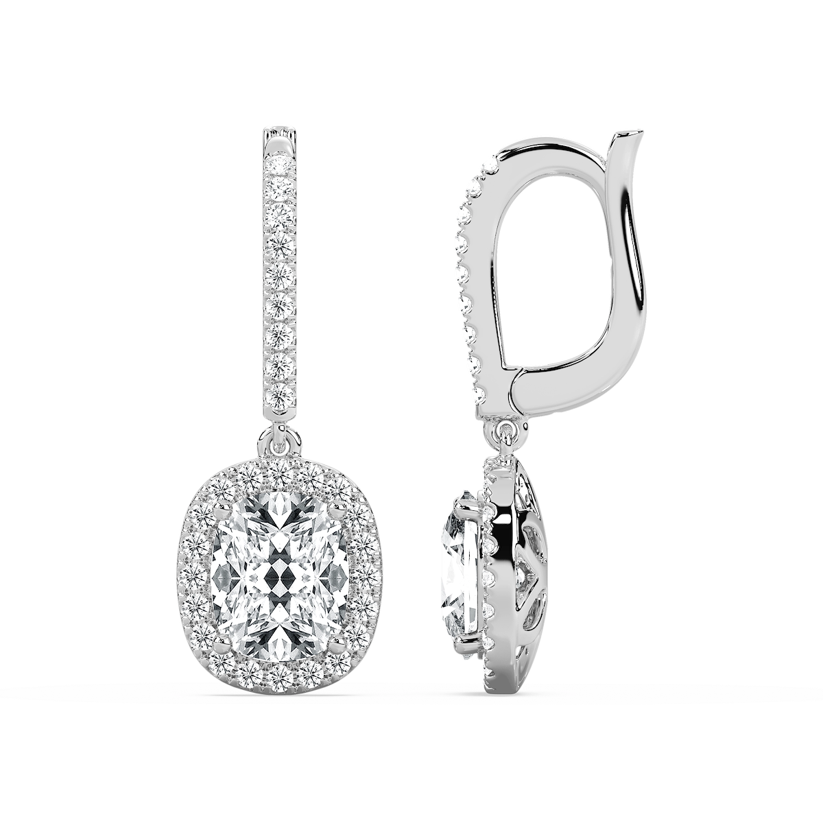 3 ¹⁄₂ ctw Cushion Lab Grown Diamond Halo Drop Earrings