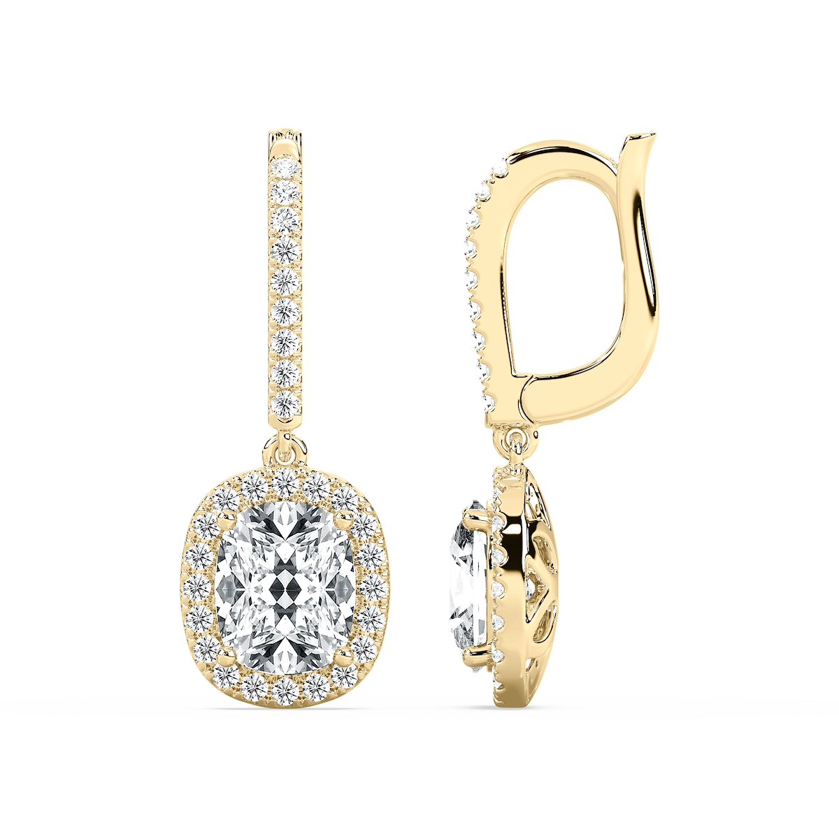 3 ¹⁄₂ ctw Cushion Lab Grown Diamond Halo Drop Earrings