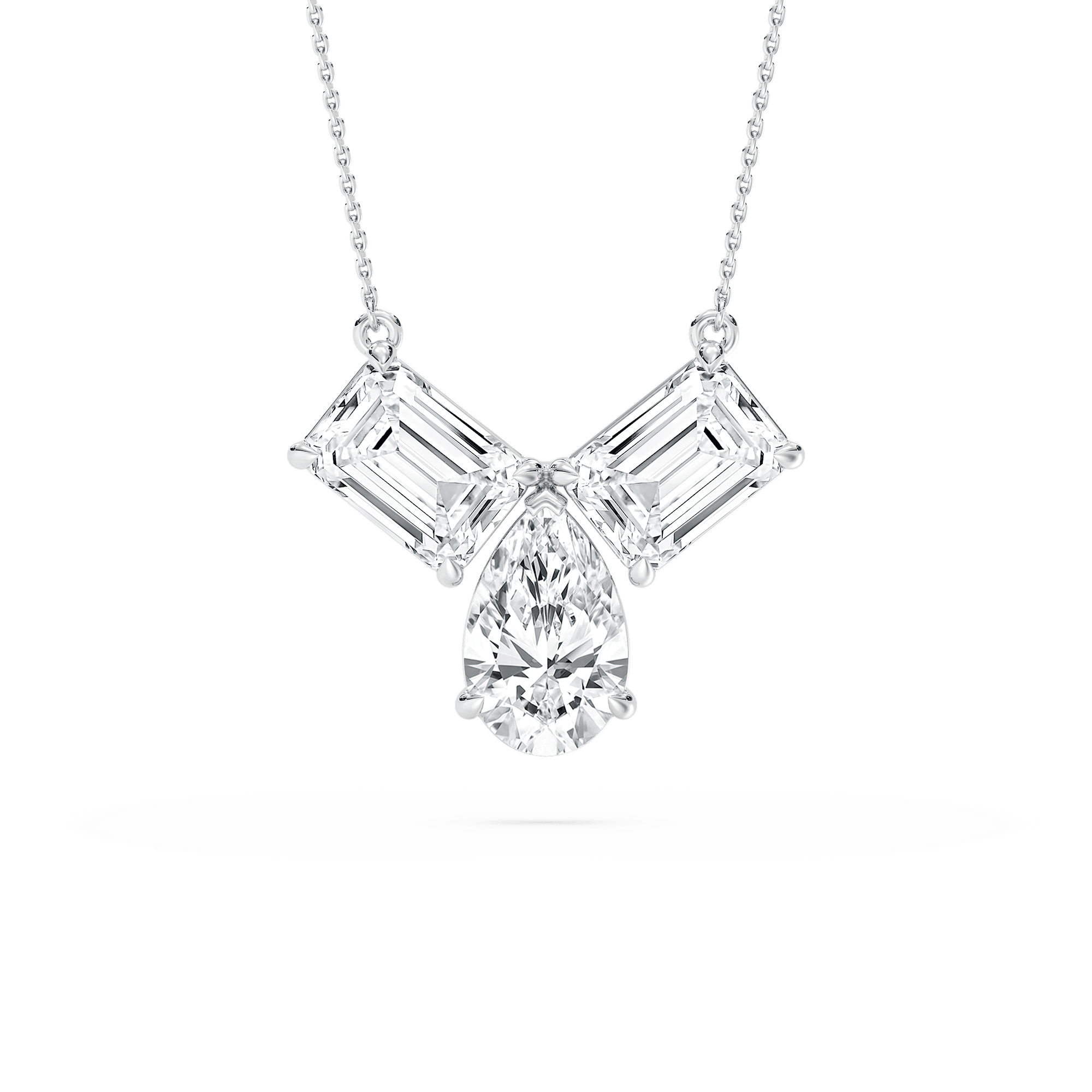 3 ctw Pear and Emerald Lab Grown Diamond Three Stone Pendant - 18 Inches