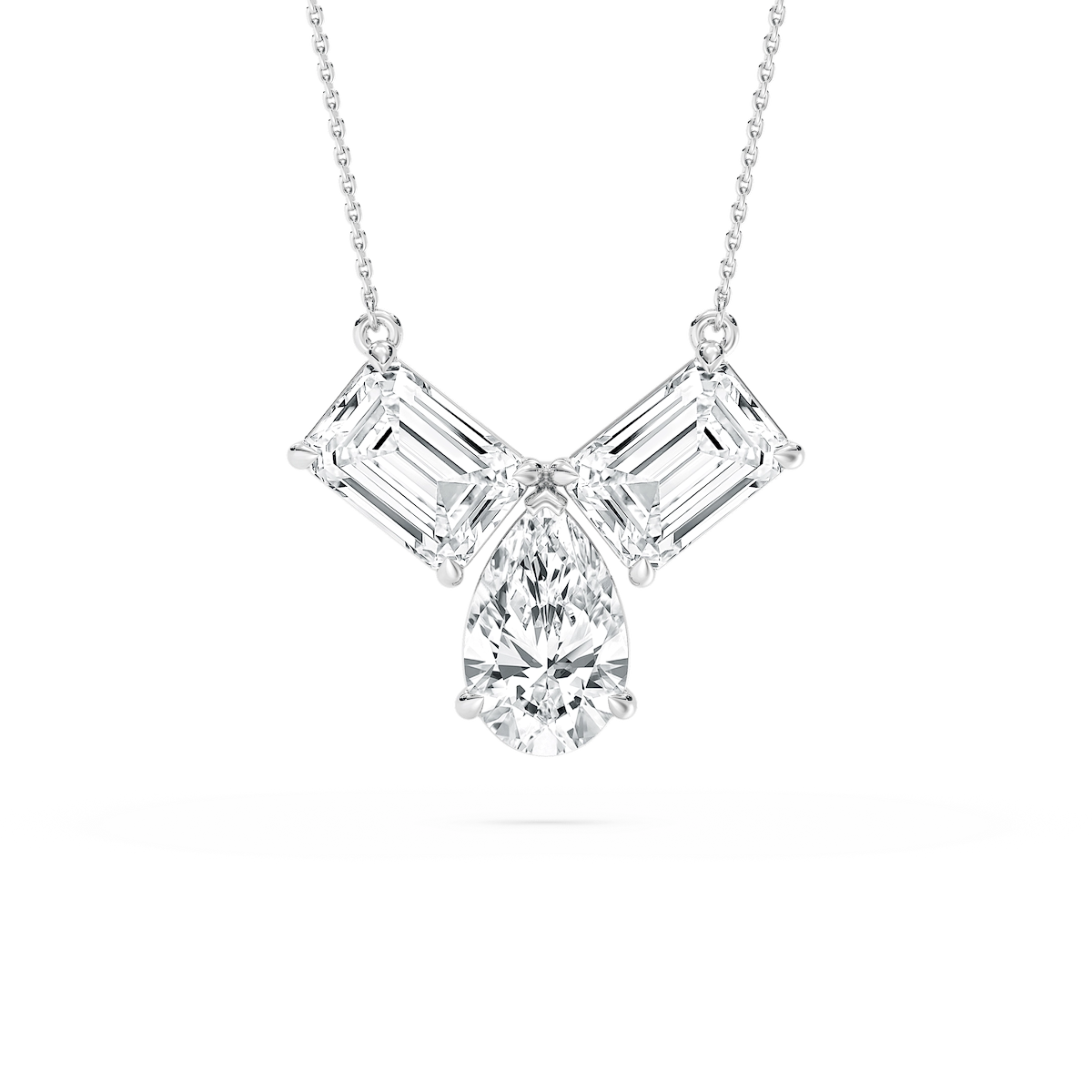 3 ctw Pear and Emerald Lab Grown Diamond Three Stone Pendant - 18 Inches