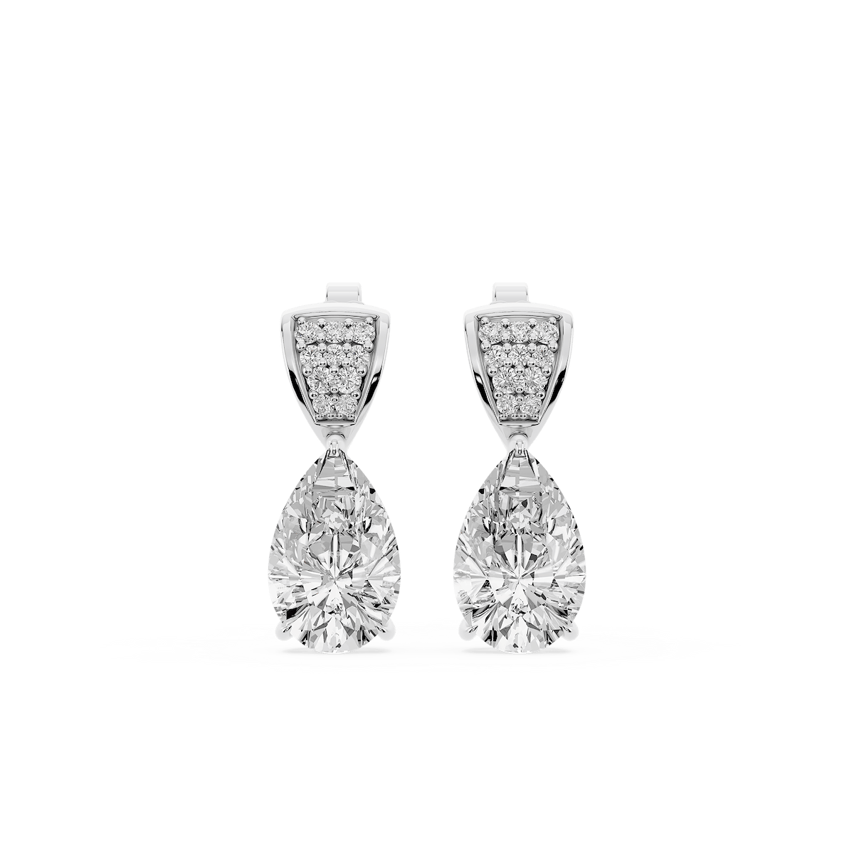 3 ¹⁄₁₀ ctw Pear and Round Lab Grown Diamond Pavé Drop Stud Earrings