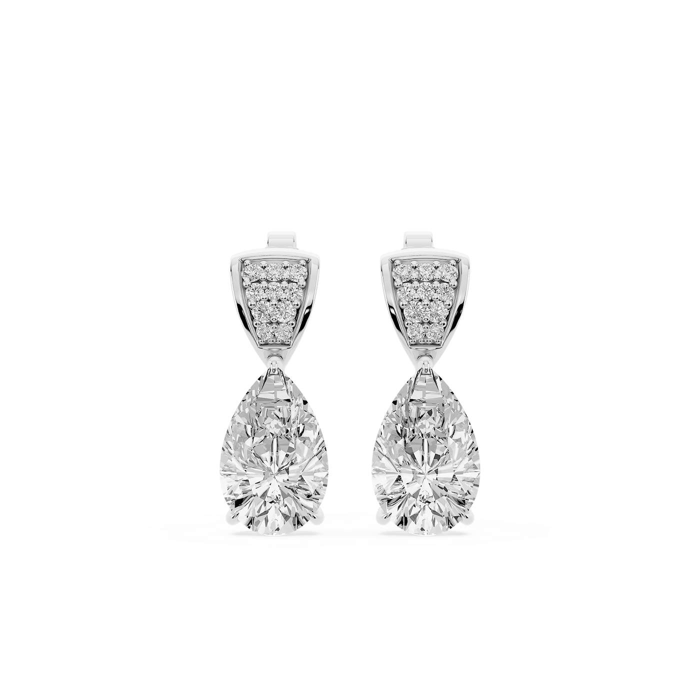 3 ¹⁄₁₀ ctw Pear and Round Lab Grown Diamond Pavé Drop Stud Earrings