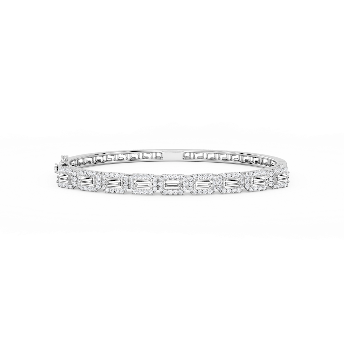 3 ½ ctw Round and Baguette Lab Grown Diamond Framed Bangle Bracelet  - 7.25 Inches