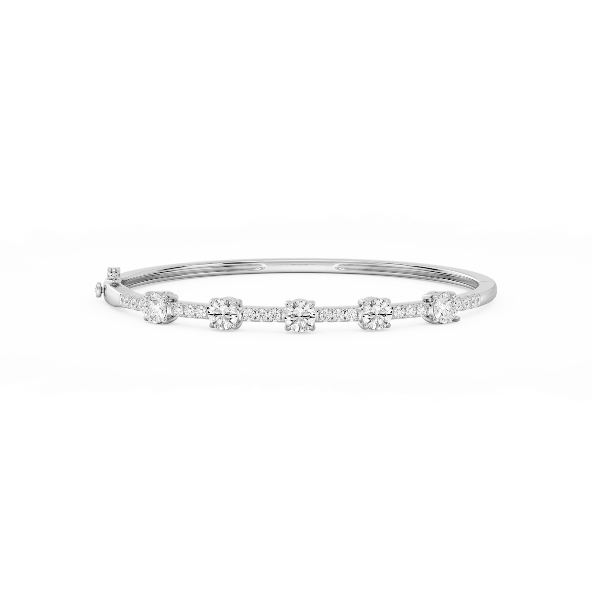 3 ctw Round Lab Grown Diamond Five Station Bangle Bracelet  - 7.25 Inches