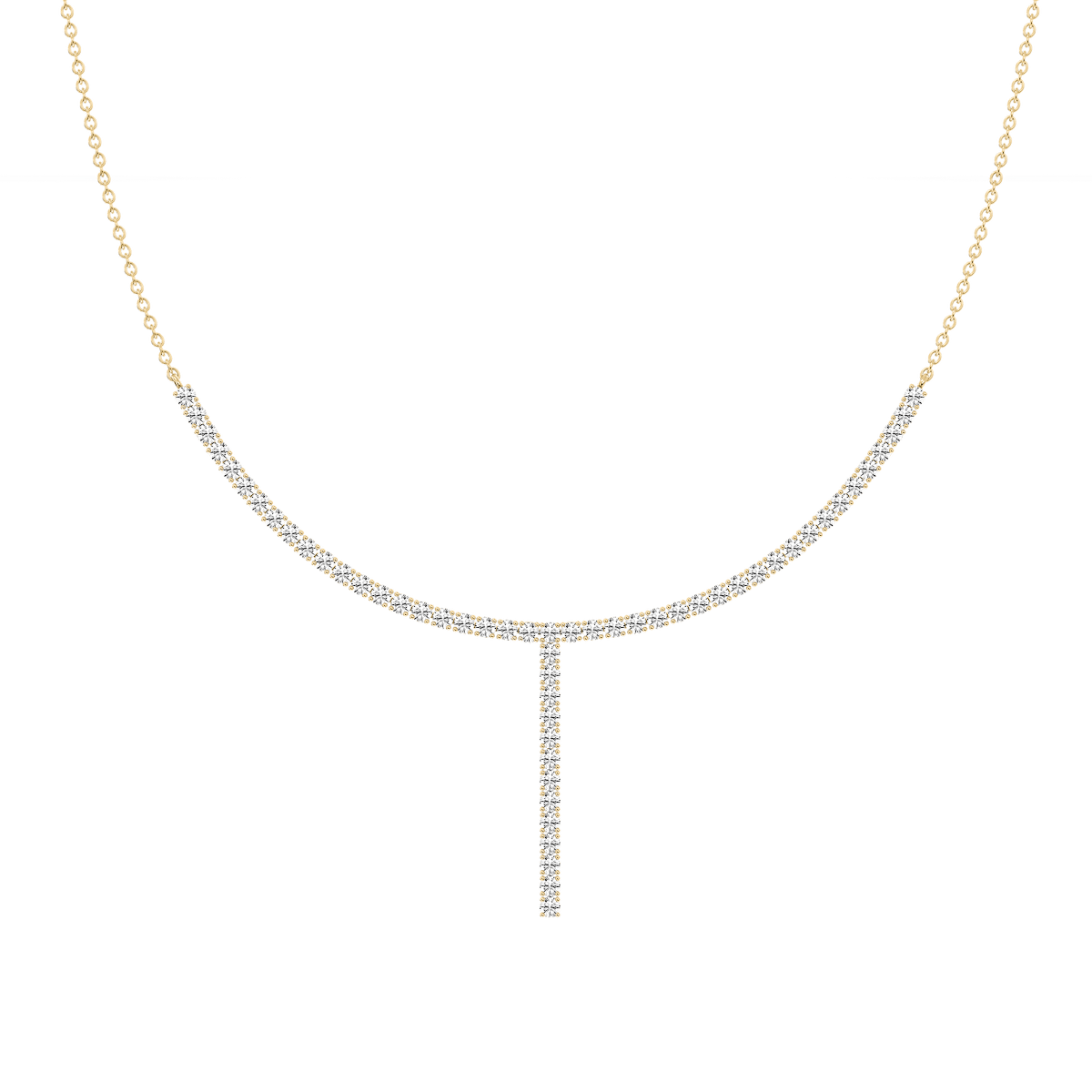Half Tennis Necklace with 3.00ctw Round Cut Lab-Grown Diamonds in 14K Yellow Gold