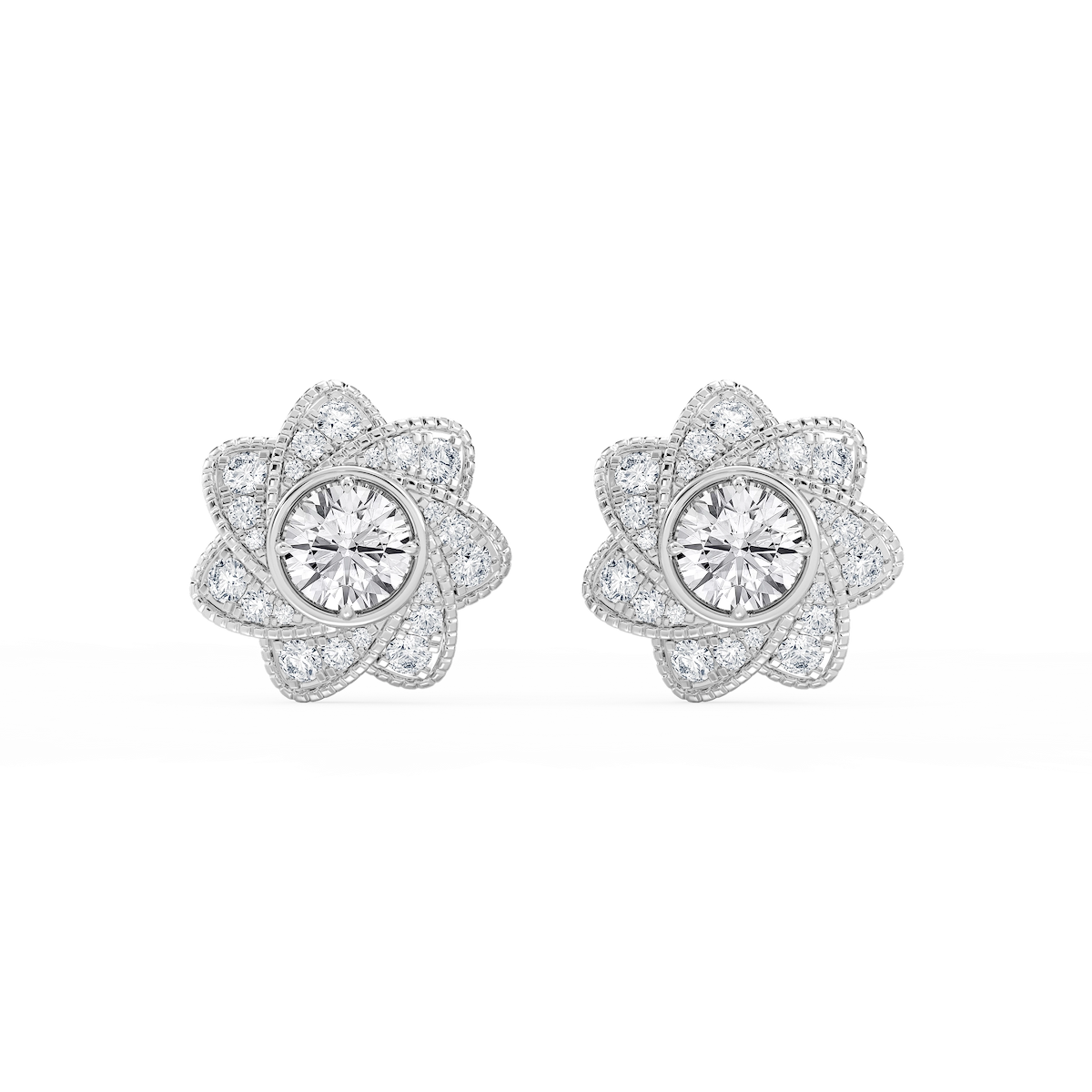 3 ctw Round Lab Grown Diamond Studs and Milgrain Swirl Halo Jacket Set
