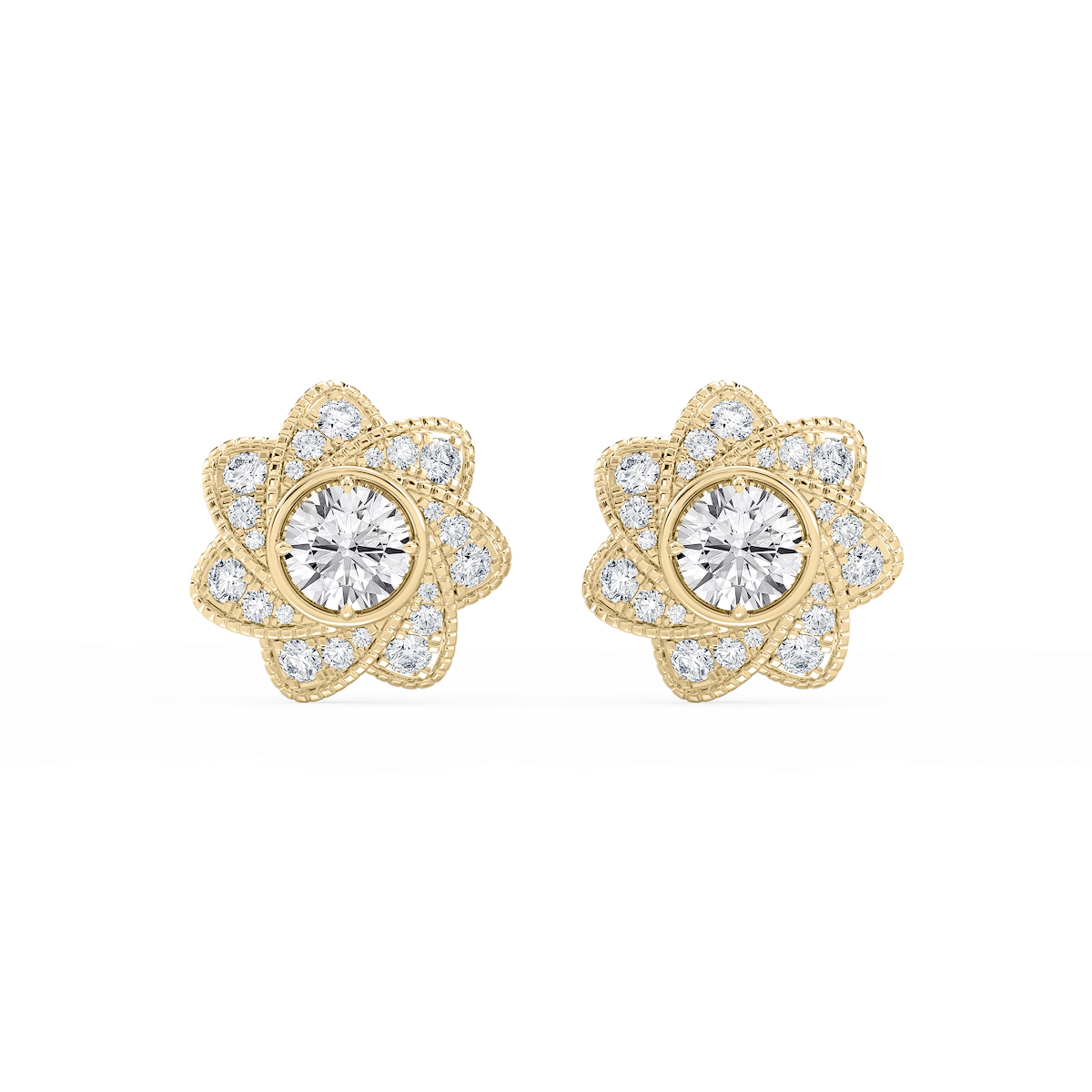 3 ctw Round Lab Grown Diamond Studs and Milgrain Swirl Halo Jacket Set