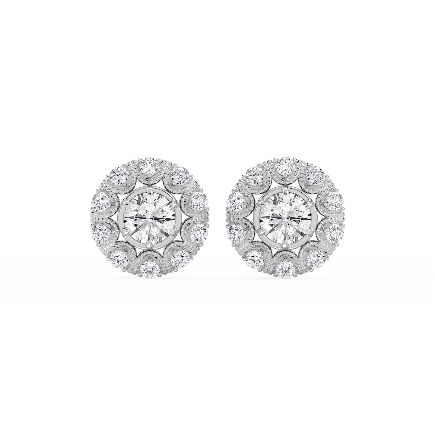 3 ctw Round Lab Grown Diamond Studs and Vintage Milgrain Halo Jacket Set