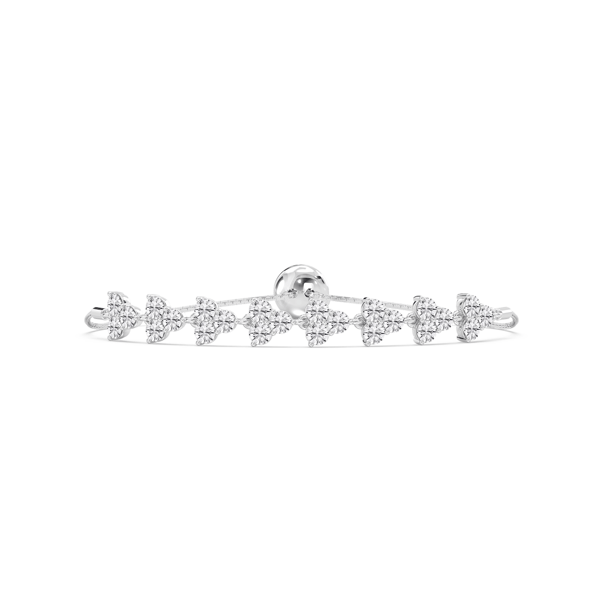 3 ctw Round Lab Grown Diamond Three Stone Clusters Adjustable Bolo Bracelet – 7 inches