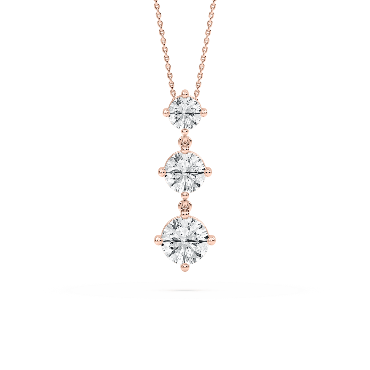 3 ctw Round Lab Grown Diamond Three Stone Drop Pendant – 16-18 Inches