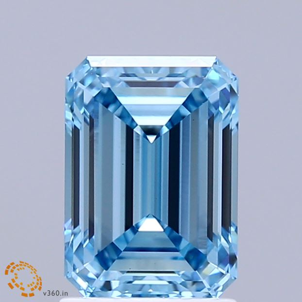 1.83 Carat Emerald Shaped, Ideal Cut, FANCY VIVID BLUE Color, VVS2 Clarity, IGI Certified Lab Grown Diamond