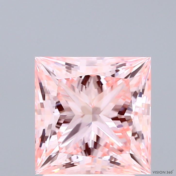 2.64 Carat Princess Shaped, Ideal Cut, FANCY INTENSE PINK Color, VS1 Clarity, IGI Certified Lab Grown Diamond