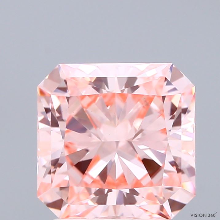 2.61 Carat Radiant Shaped, Ideal Cut, FANCY VIVID PINK Color, VS1 Clarity, IGI Certified Lab Grown Diamond