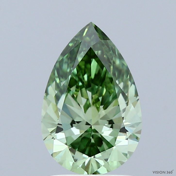 1.50 Carat Pear Shaped, Ideal Cut, FANCY VIVID GREEN Color, VVS2 Clarity, IGI Certified Lab Grown Diamond