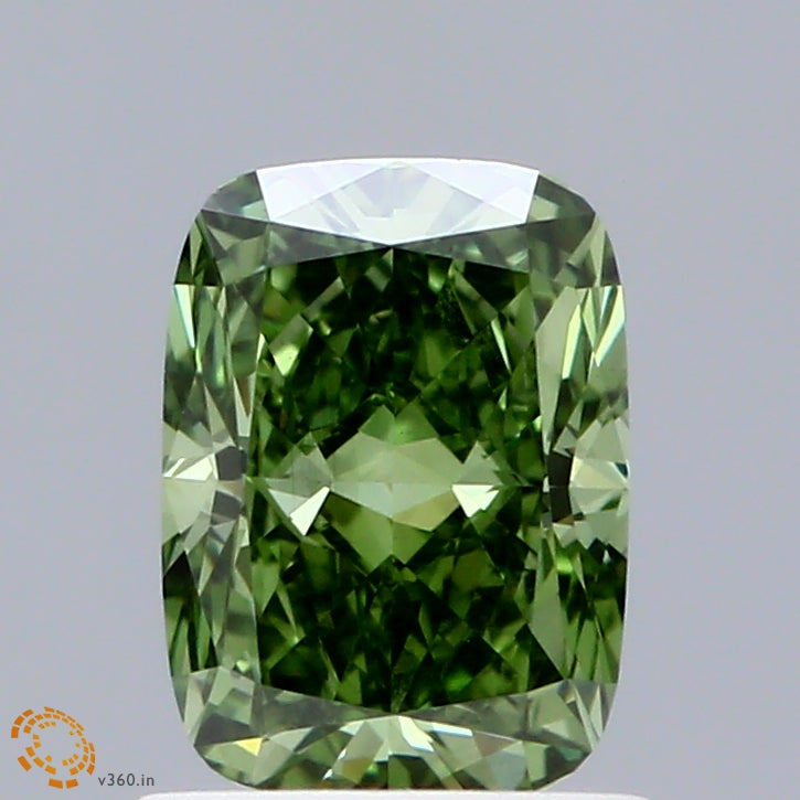 1.02 Carat Cushion Shaped, Ideal Cut, FANCY VIVID GREEN Color, VS1 Clarity, IGI Certified Lab Grown Diamond