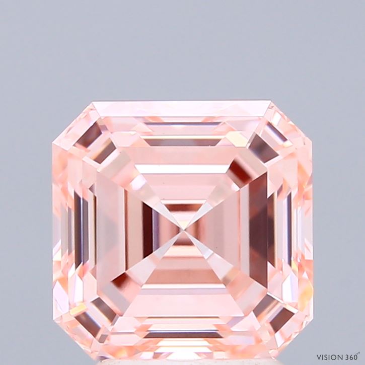 3.16 Carat Asscher Shaped, Ideal Cut, FANCY INTENSE PINK Color, VVS2 Clarity, IGI Certified Lab Grown Diamond