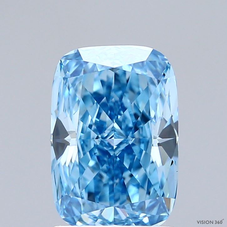 1.86 Carat Cushion Shaped, Ideal Cut, FANCY VIVID BLUE Color, VVS2 Clarity, IGI Certified Lab Grown Diamond
