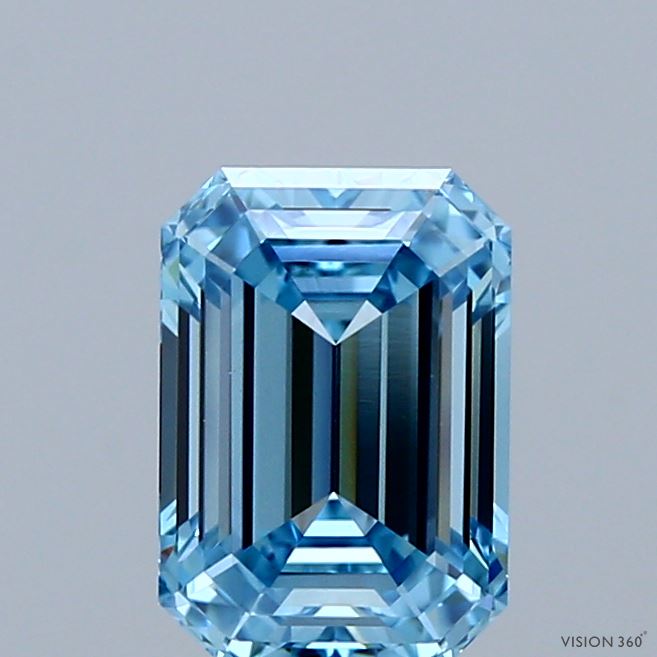 1.50 Carat Emerald Shaped, Ideal Cut, FANCY VIVID BLUE Color, VVS2 Clarity, IGI Certified Lab Grown Diamond