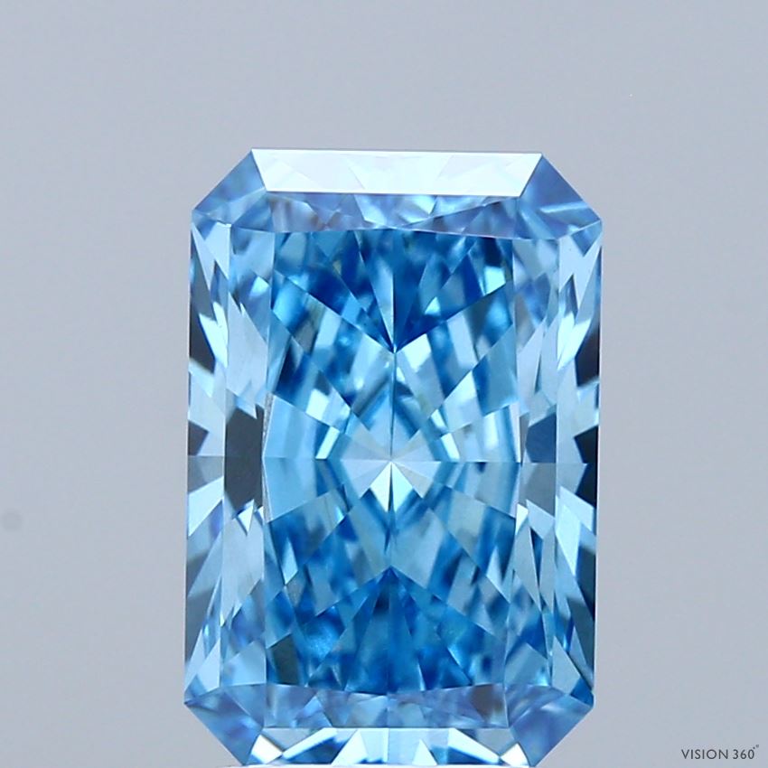 3.06 Carat Radiant Shaped, Ideal Cut, FANCY VIVID BLUE Color, VS2 Clarity, IGI Certified Lab Grown Diamond