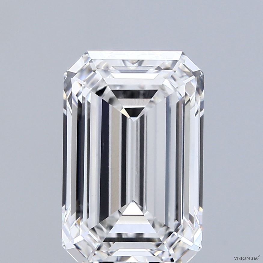 4.00 Carat Emerald Shaped, Ideal Cut, F Color, VVS2 Clarity, IGI Certified Lab Grown Diamond