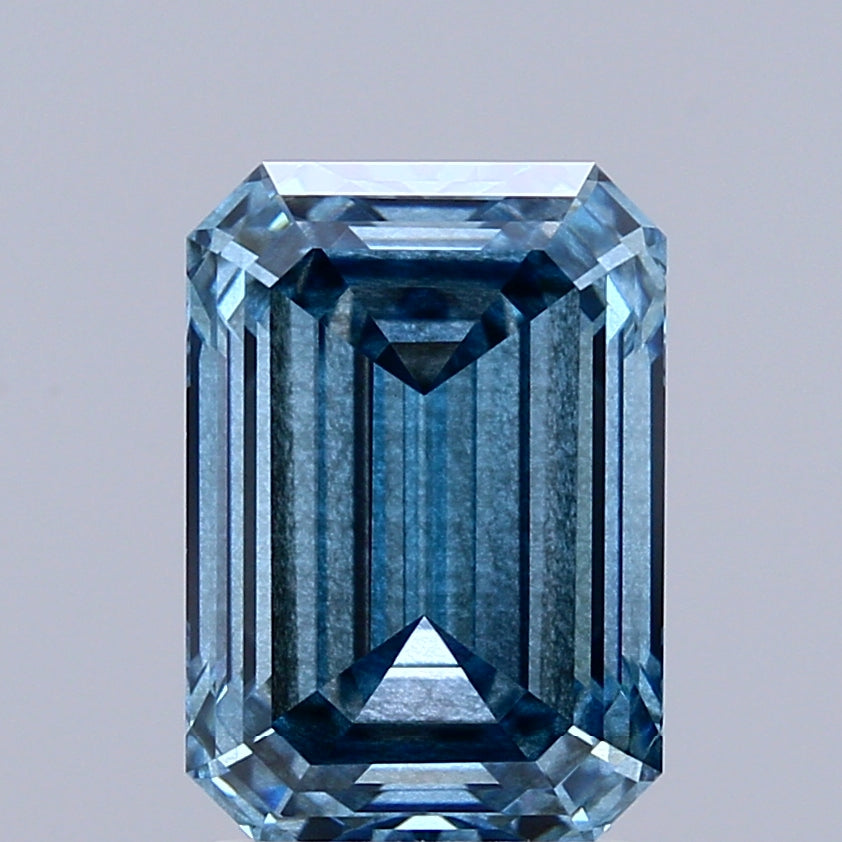 2.07 Carat Emerald Shaped, Ideal Cut, FANCY VIVID BLUE Color, SI2 Clarity, IGI Certified Lab Grown Diamond