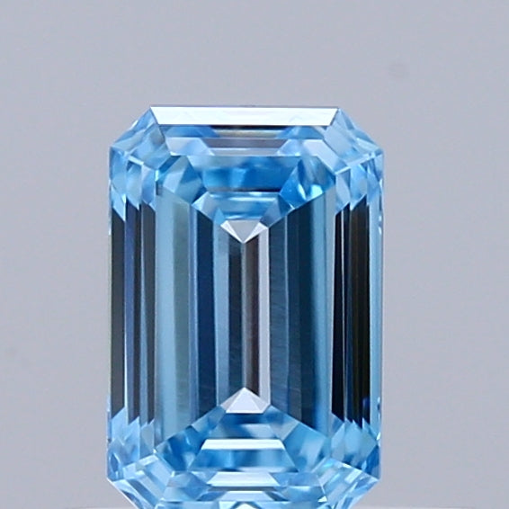 0.56 Carat Emerald Shaped, Ideal Cut, FANCY VIVID BLUE Color, VVS1 Clarity, IGI Certified Lab Grown Diamond