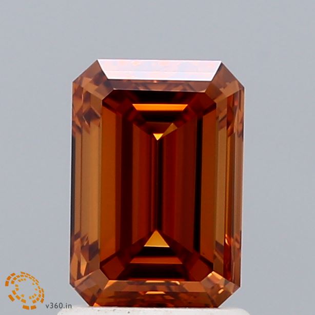1.50 Carat Emerald Shaped, Ideal Cut, FANCY VIVID ORANGE Color, VS1 Clarity, IGI Certified Lab Grown Diamond