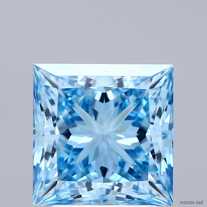 2.71 Carat Princess Shaped, Ideal Cut, FANCY VIVID BLUE Color, VS1 Clarity, IGI Certified Lab Grown Diamond
