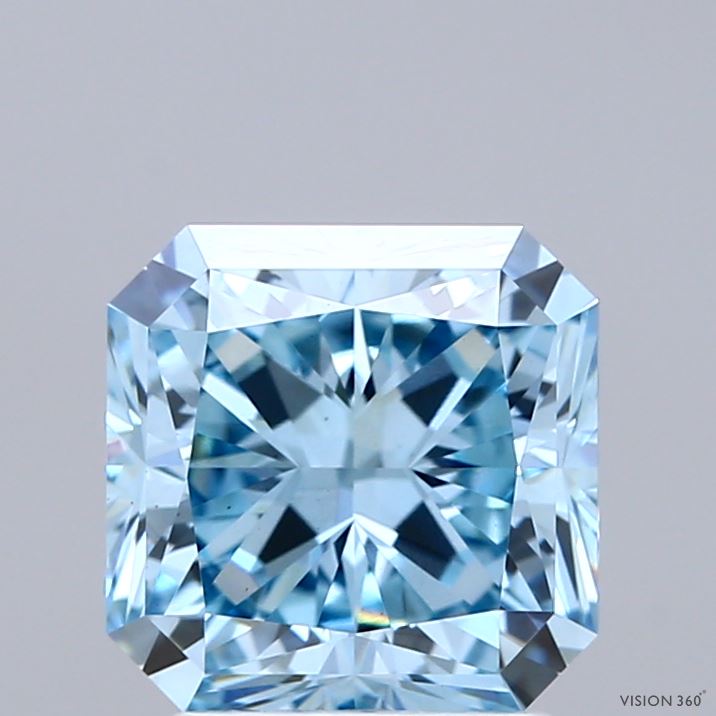 2.46 Carat Radiant Shaped, Ideal Cut, FANCY VIVID BLUE Color, VS1 Clarity, IGI Certified Lab Grown Diamond