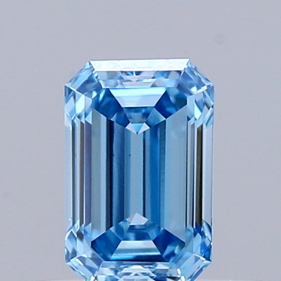 0.57 Carat Emerald Shaped, Ideal Cut, FANCY VIVID BLUE Color, VVS1 Clarity, IGI Certified Lab Grown Diamond