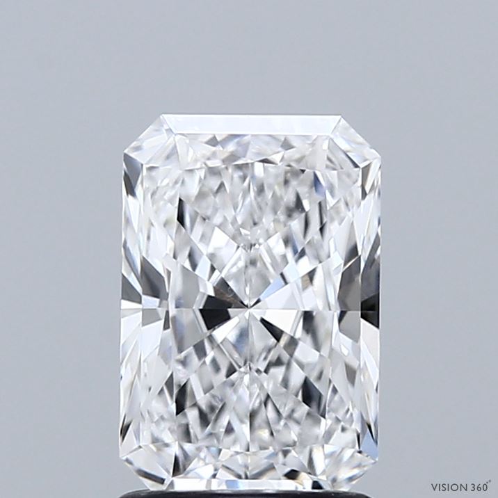 1.68 Carat Radiant Shaped, Ideal Cut, D Color, VVS1 Clarity, IGI Certified Lab Grown Diamond