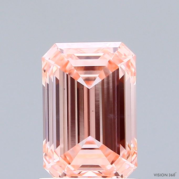 1.56 Carat Emerald Shaped, Ideal Cut, FANCY VIVID PINK Color, VVS2 Clarity, IGI Certified Lab Grown Diamond