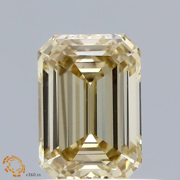 0.69 Carat Emerald Shaped, Ideal Cut, FANCY YELLOW Color, VS1 Clarity, IGI Certified Lab Grown Diamond