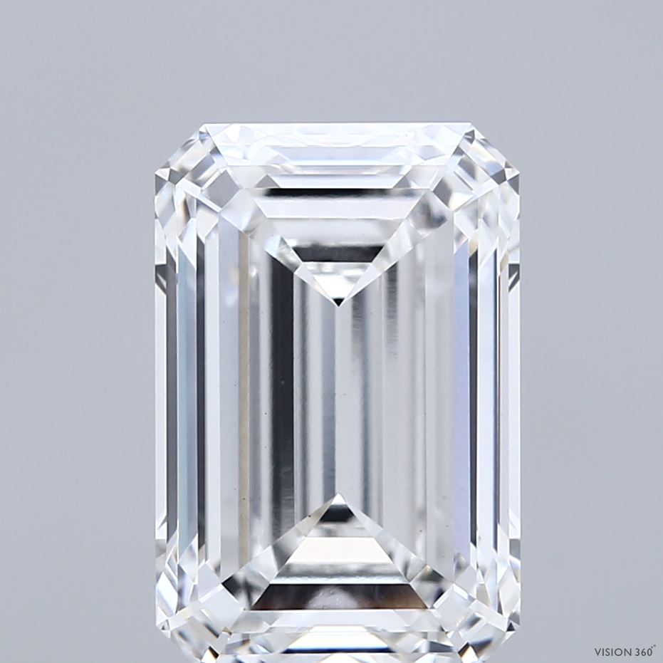 5.24 Carat Emerald Shaped, Ideal Cut, F Color, VS1 Clarity, IGI Certified Lab Grown Diamond