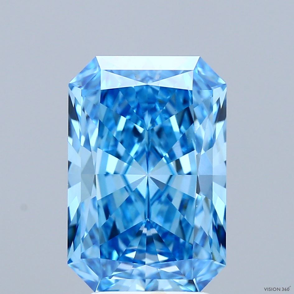 4.00 Carat Radiant Shaped, Ideal Cut, FANCY VIVID BLUE Color, VVS2 Clarity, IGI Certified Lab Grown Diamond