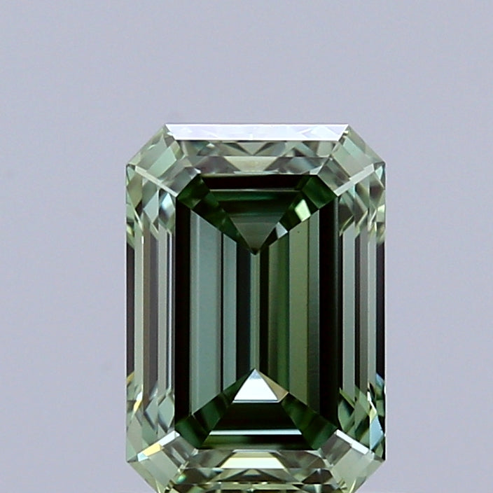 0.98 Carat Emerald Shaped, Ideal Cut, FANCY VIVID GREEN Color, VS1 Clarity, IGI Certified Lab Grown Diamond