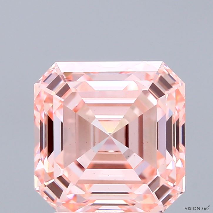 3.16 Carat Asscher Shaped, Ideal Cut, FANCY INTENSE PINK Color, VS1 Clarity, IGI Certified Lab Grown Diamond