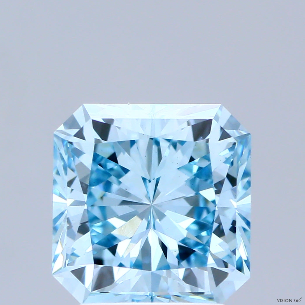3.04 Carat Radiant Shaped, Ideal Cut, FANCY VIVID BLUE Color, VS1 Clarity, IGI Certified Lab Grown Diamond