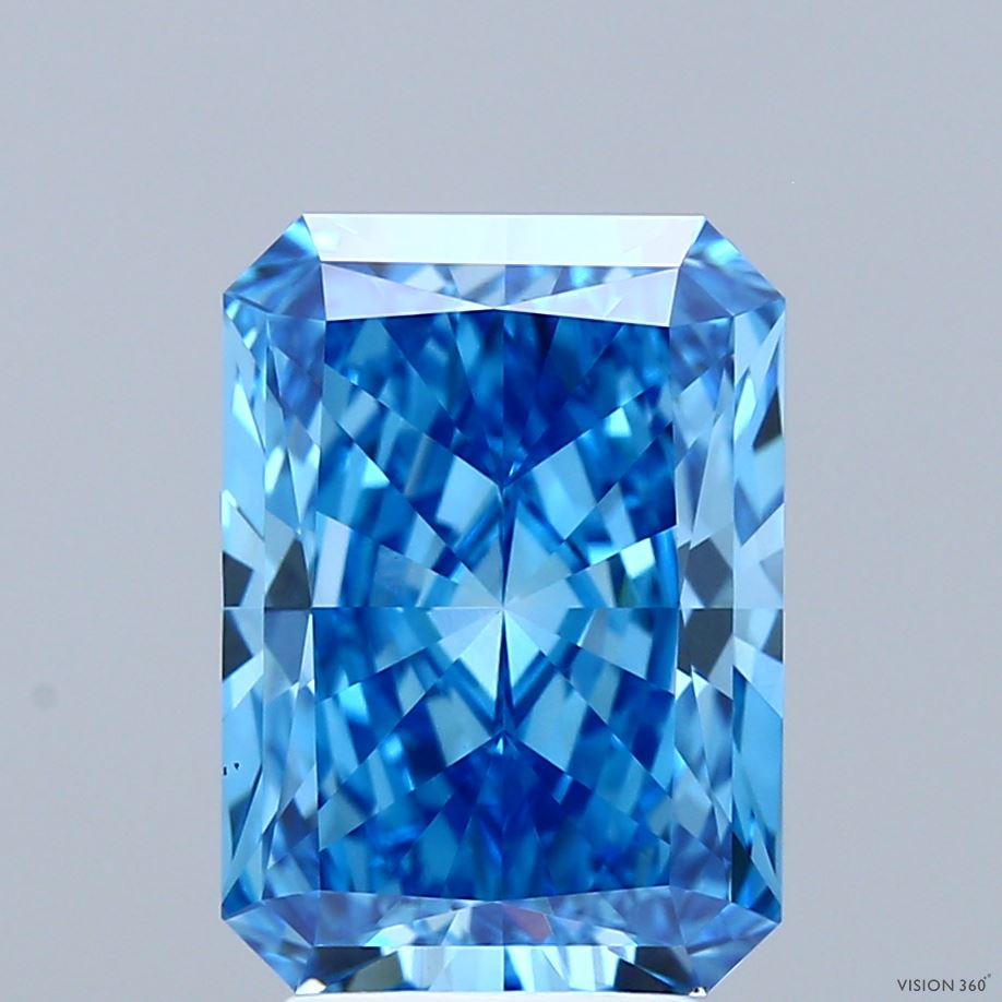 4.06 Carat Radiant Shaped, Ideal Cut, FANCY VIVID BLUE Color, VS1 Clarity, IGI Certified Lab Grown Diamond