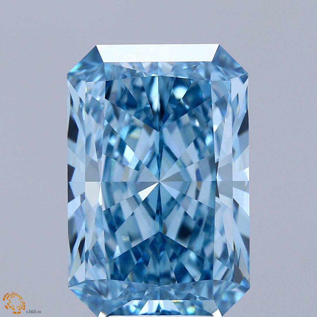 9.02 Carat Radiant Shaped, Ideal Cut, FANCY VIVID BLUE Color, VVS2 Clarity, IGI Certified Lab Grown Diamond