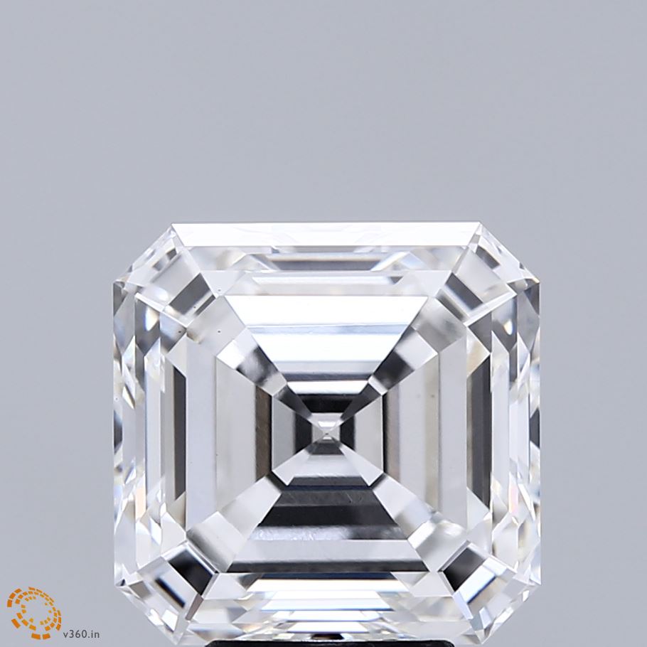 5.38 Carat Asscher Shaped, Ideal Cut, E Color, VS1 Clarity, IGI Certified Lab Grown Diamond