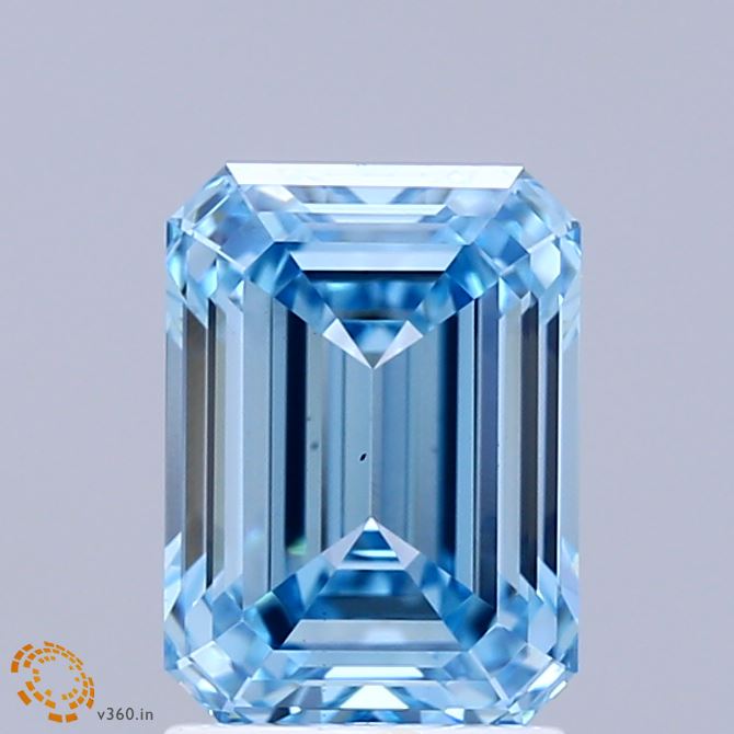 2.04 Carat Emerald Shaped, Ideal Cut, FANCY VIVID BLUE Color, VS2 Clarity, IGI Certified Lab Grown Diamond