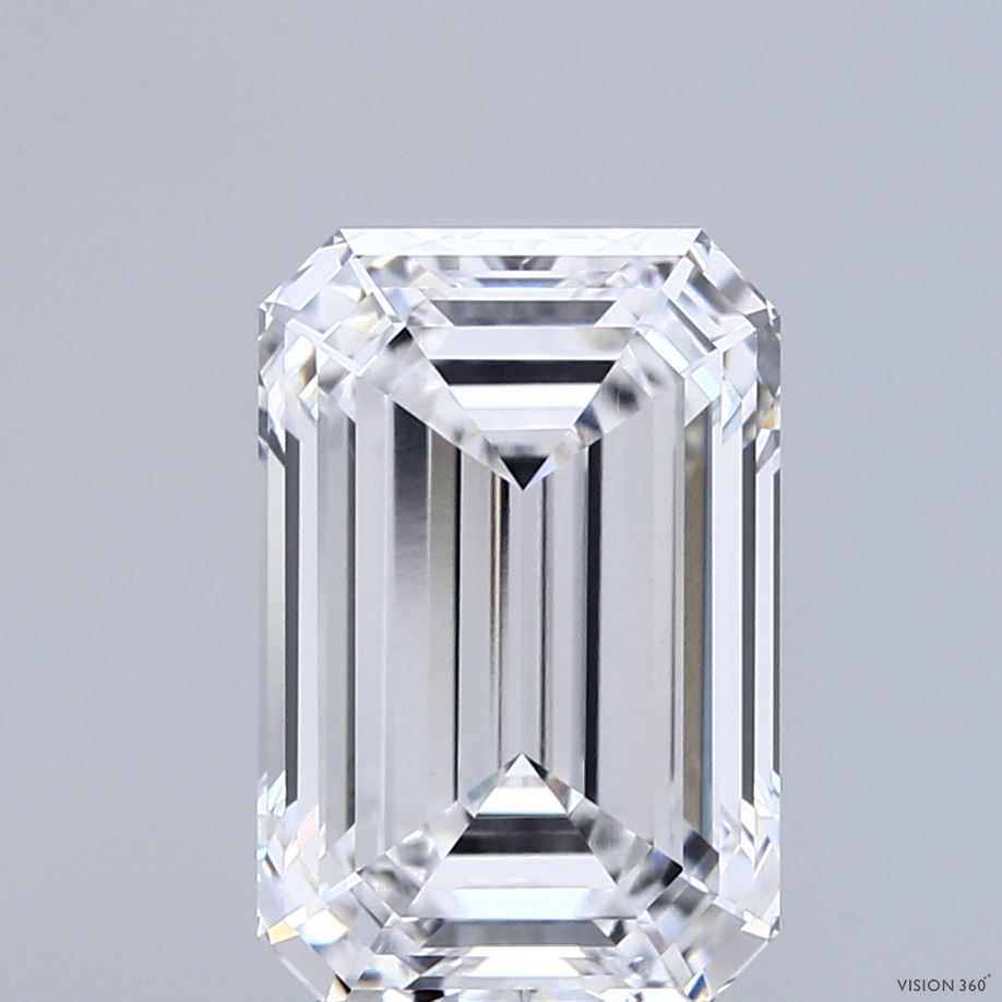 4.09 Carat Emerald Shaped, Ideal Cut, D Color, VVS2 Clarity, IGI Certified Lab Grown Diamond