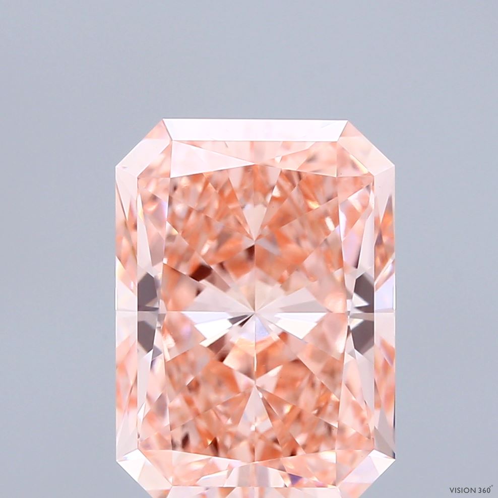 5.04 Carat Radiant Shaped, Ideal Cut, FANCY VIVID PINK Color, VVS2 Clarity, IGI Certified Lab Grown Diamond