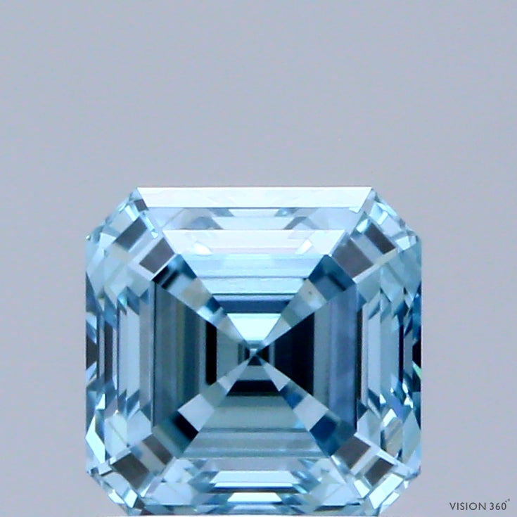 1.08 Carat Asscher Shaped, Ideal Cut, FANCY VIVID BLUE Color, VS1 Clarity, IGI Certified Lab Grown Diamond