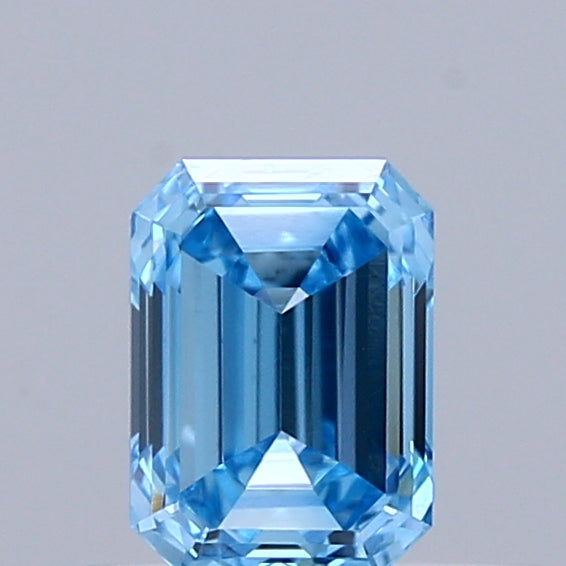 0.53 Carat Emerald Shaped, Ideal Cut, FANCY VIVID BLUE Color, VVS1 Clarity, IGI Certified Lab Grown Diamond