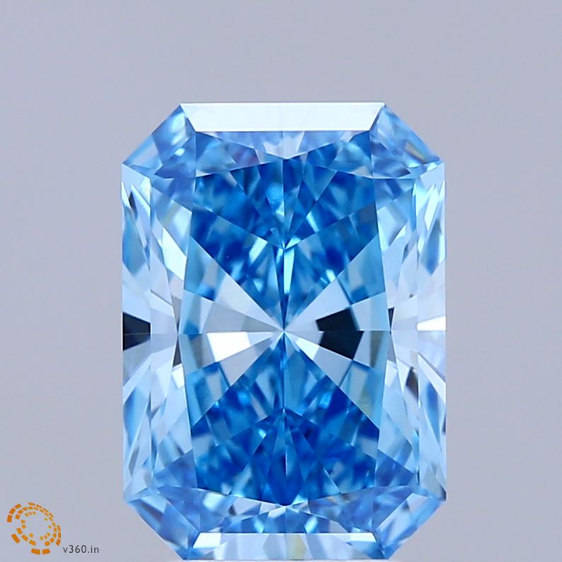 3.38 Carat Radiant Shaped, Ideal Cut, FANCY VIVID BLUE Color, VVS2 Clarity, IGI Certified Lab Grown Diamond