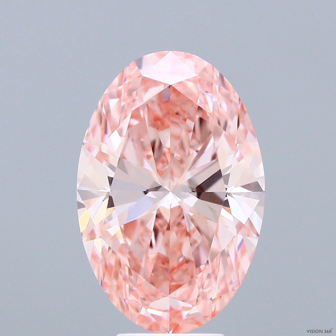5.54 Carat Oval Shaped, Ideal Cut, FANCY VIVID PINK Color, VVS2 Clarity, IGI Certified Lab Grown Diamond